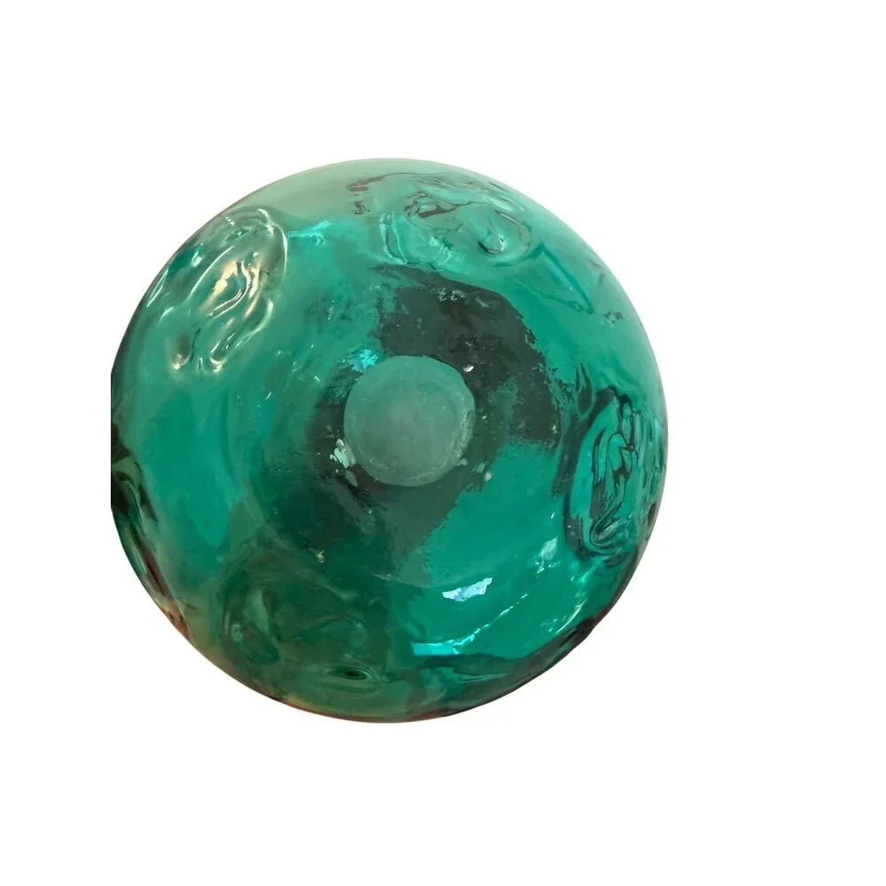 Hand Blown Mid-century Modern Art Heavy  Glass Pinched Vase Green Collectible